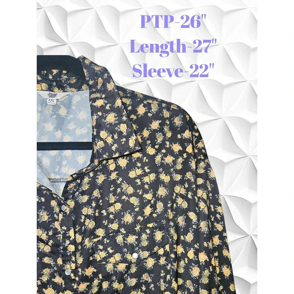 Ascot and Hart Black Floral Western Snap Button Down Shirt XXL Long Sleeve